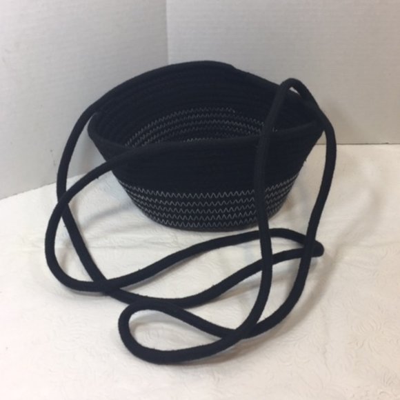 Black Woven 100% Cotton Rope Hanging Plant Veggie Fruit Basket - Picture 10 of 14